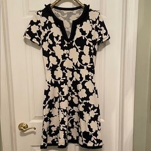 KATE SPADE Black and White Floral Short Sleeve A-Line Dress
